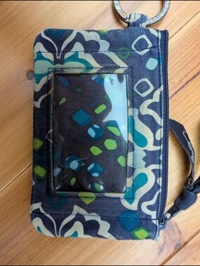 Vera Bradley Blue Floral Small ID And Credit Card Wallet With Key Ring